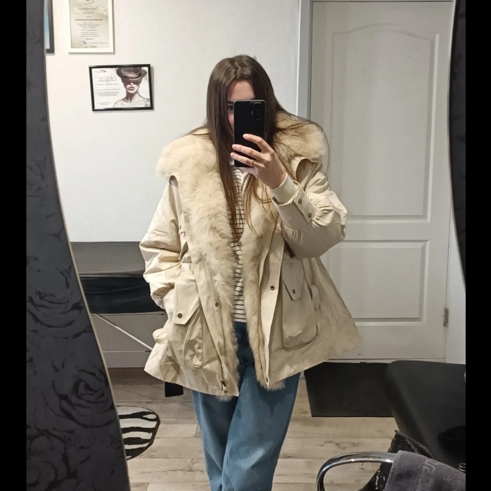 Women Parka Fashion Coat Thick Natrual Real Rabbit Fur Liner With Real Fox Fur - Picture 5 of 8